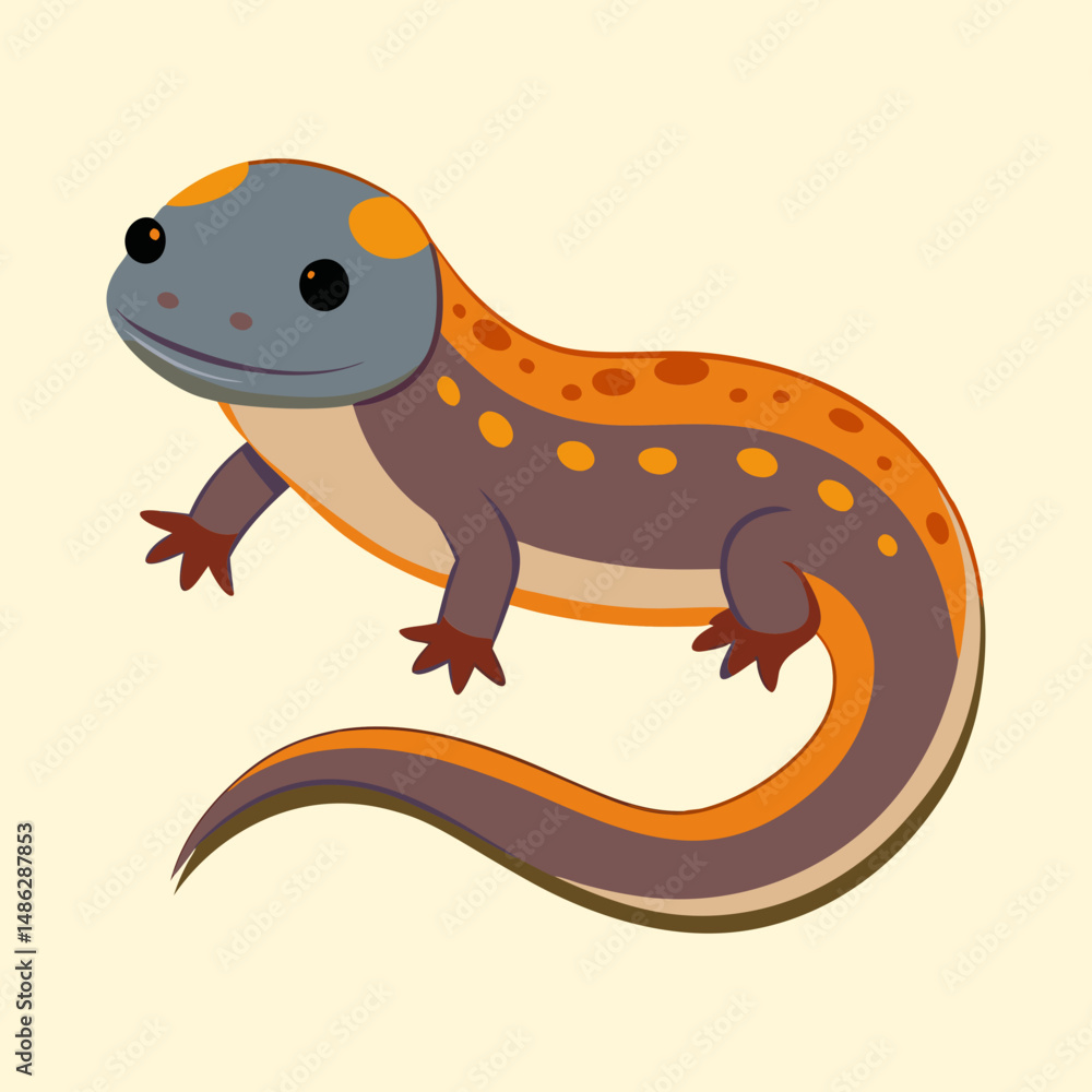 Fototapeta premium Cute Cartoon Eastern Newt Salamander with Orange Spots Illustration Design