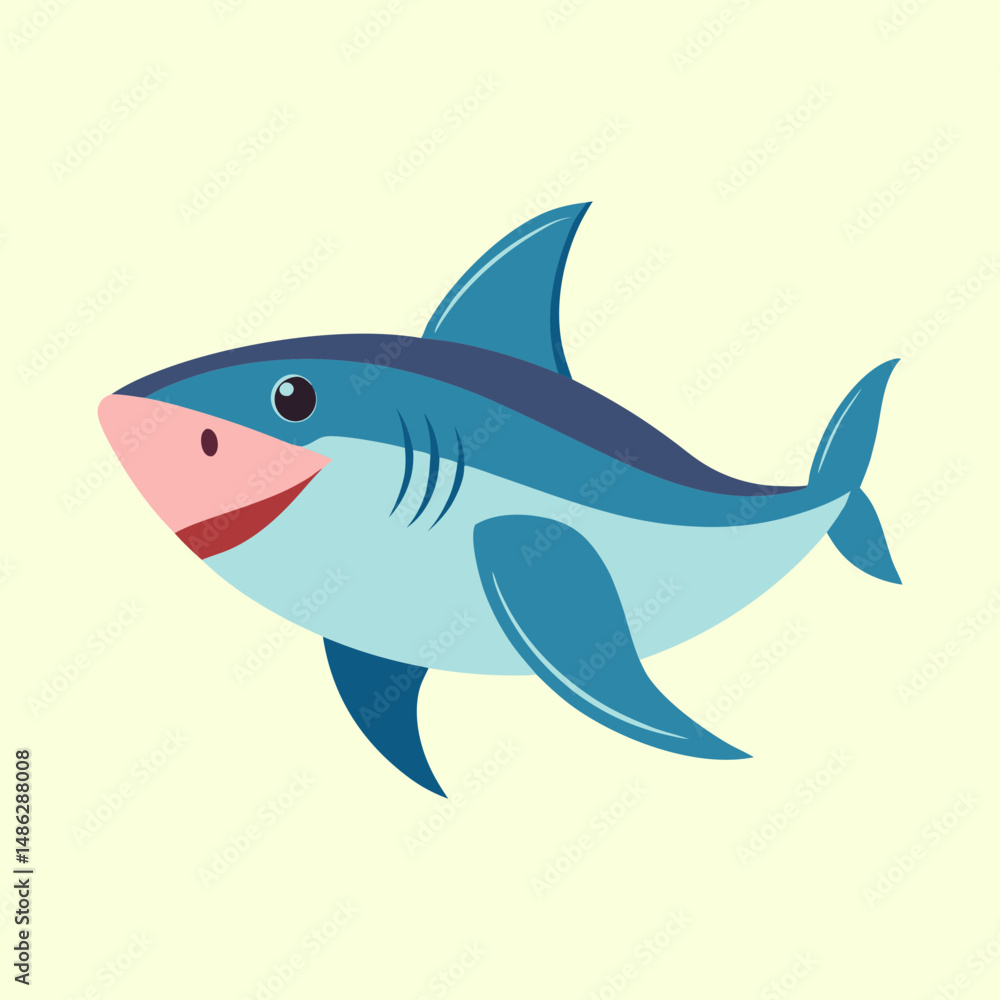 Fototapeta premium Cartoon illustration of a smiling great white shark on a light background