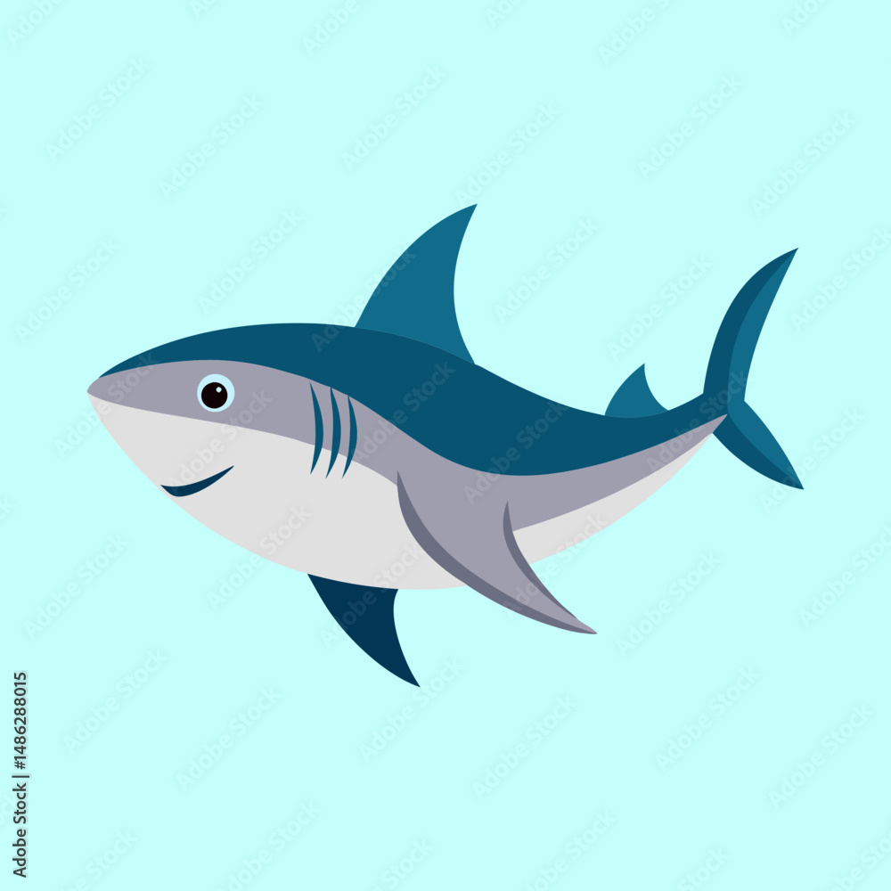 Obraz premium Cartoon Great White Shark Illustration with Simple Shapes and Light Colors