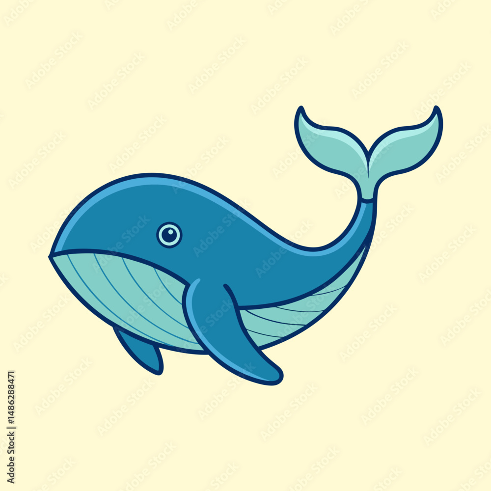 Obraz premium A cute cartoon whale with a friendly smile and a happy demeanor