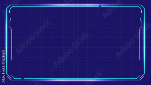 Futuristic technology game ui, gui, fui frames with glowing neon blue border Banner Digital Background. User interfaces gaming overlays or sci fi visual hud elements. Colorful night banner.