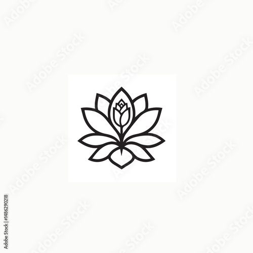 Black and White Lotus Flower – Minimalist Vector Illustration