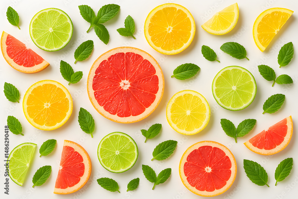 Citrus Fruits and Mint Leaves A Colorful and Fresh Composition Citrus Fruits and Mint Leaves A Colorful and Fresh Composition