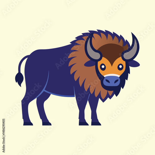 Stylized Illustration of an American Bison with Geometric Shapes and Vibrant Colors