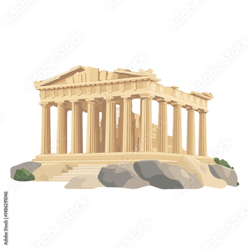 Acropolis Of Athens 2D flat vector illustration, isolated on a white background.