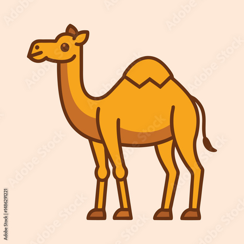 Stylized cartoon camel with a cute smiling expression and big hump