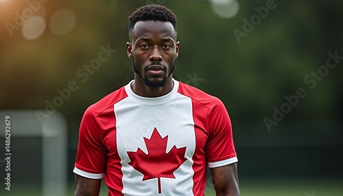 Male soccer player wearing Canadian jersey on field during daylight  
