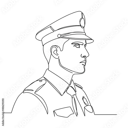 Line art of a police officer in uniform with a hat