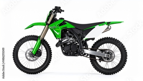 Side View Mockup of a Green Dirt Bike on White Background