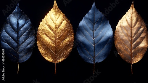 Stunning gold blue leaf artwork high resolution image