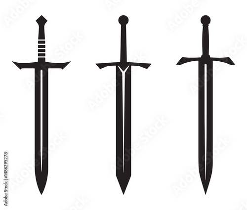 Vector illustration of an old sword. Iconic Sword Silhouettes.