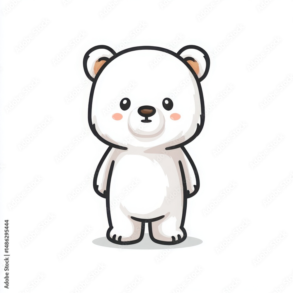 Fototapeta premium A charming cartoon of polar bear with an endearing and friendly appearance. It has a pure white coat, black eyes, and a tiny smile.