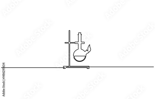 Lab flask continuous one line drawing. Laboratory glass equipment sign, Scientific Laboratory Erlenmeyer Flasks, One Line Drawing, Chemistry Experiment.
