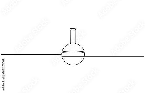Lab flask continuous one line drawing. Laboratory glass equipment sign, Scientific Laboratory Erlenmeyer Flasks, One Line Drawing, Chemistry Experiment.