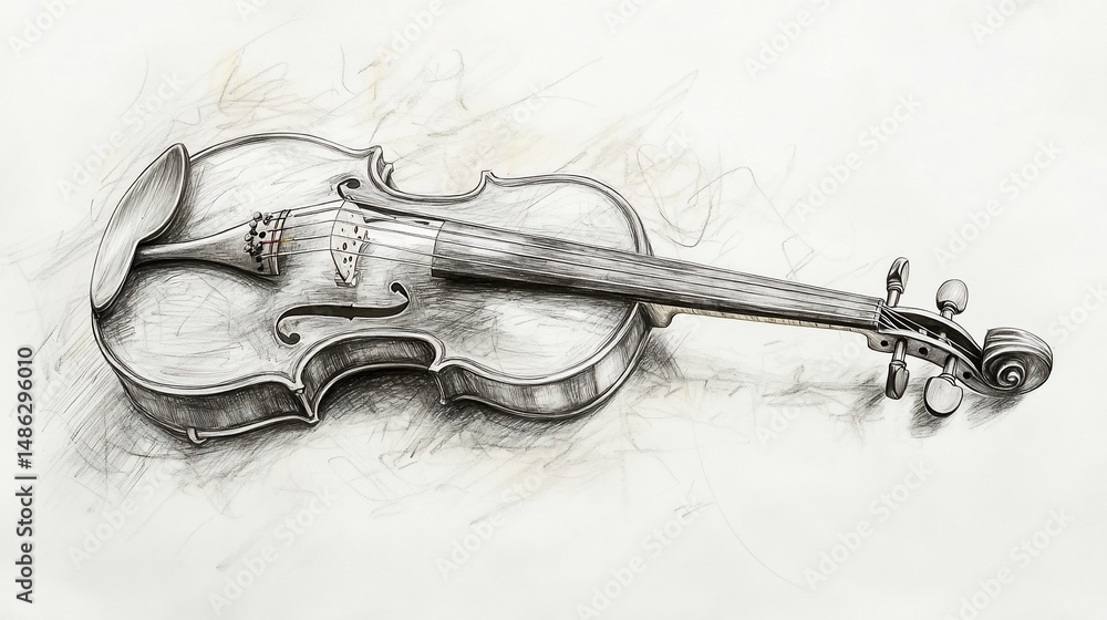 Obraz premium Detailed grayscale pencil sketch of a classical violin