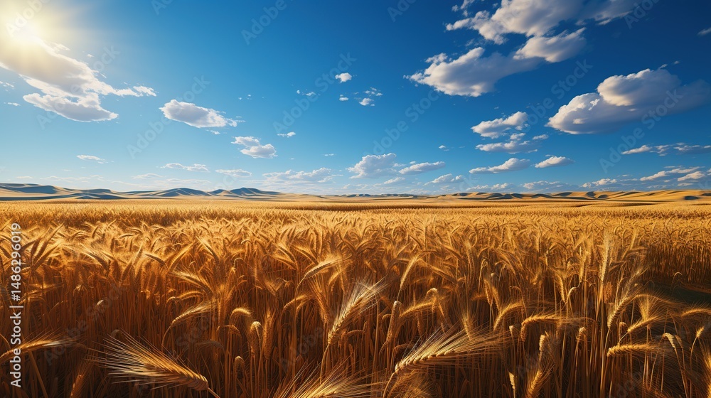 custom made wallpaper toronto digitalGolden wheat field and blue sky with clouds.