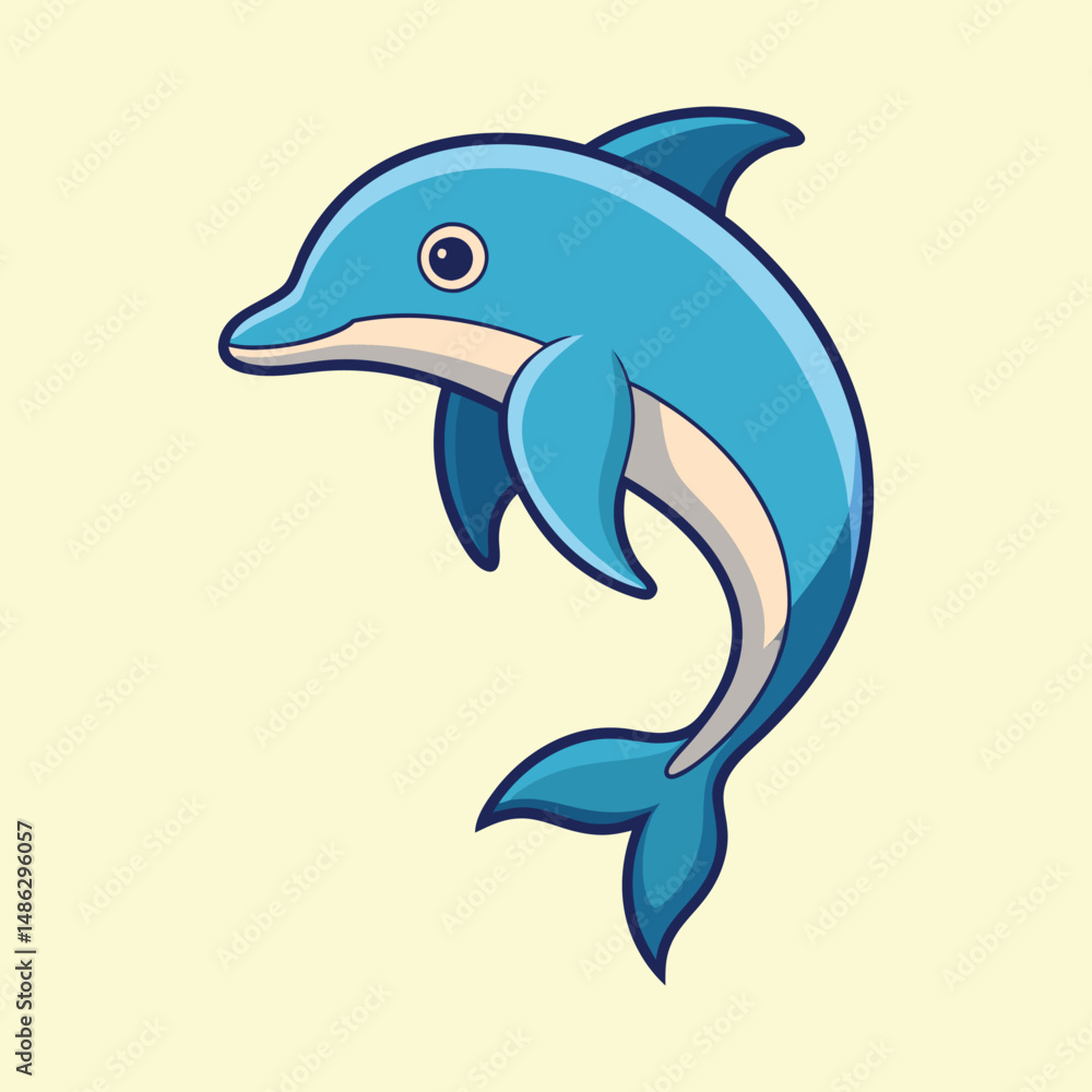 Fototapeta premium Cartoon dolphin in blue color with simple shapes and outlines illustration