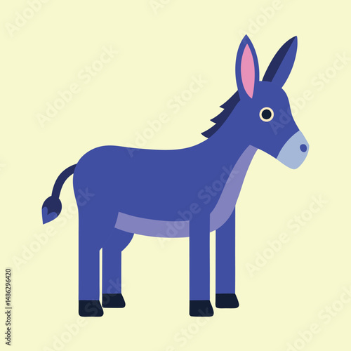 Stylized illustration of a blue donkey against a yellow background