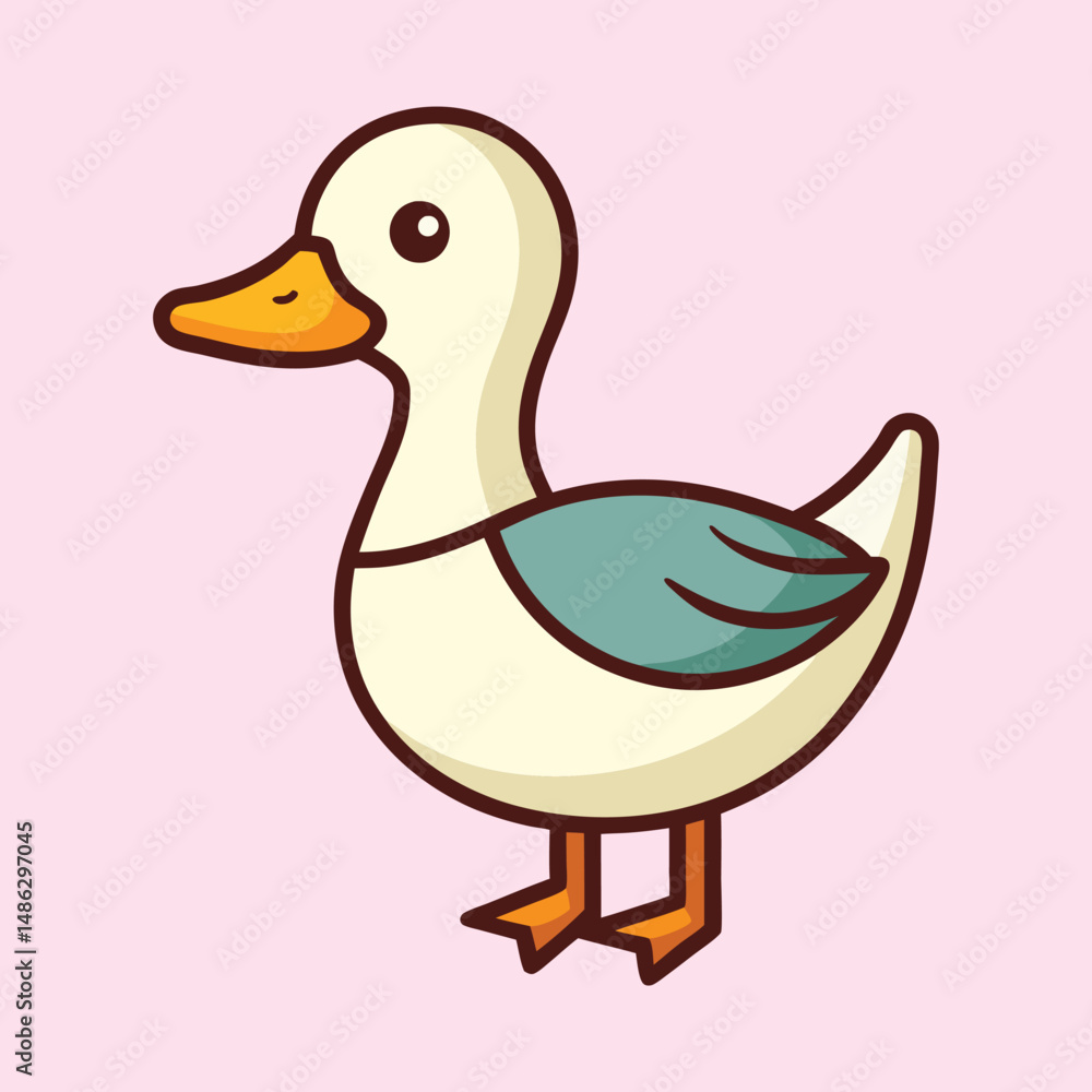Fototapeta premium Cute Cartoon Duck Illustration with Clean Lines on Pastel Pink Background
