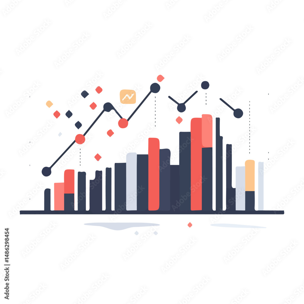 Stock Market Graph 2D flat vector illustration, isolated on a white background. Stock Market Graph 2D flat vector illustration, isolated on a white background.