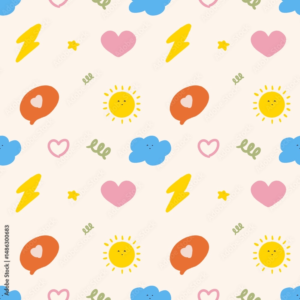 Fototapeta premium seamless pattern with hearts and flowers
