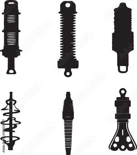 Silhouette Vector Art: Electrical Insulators, Power Grid Components