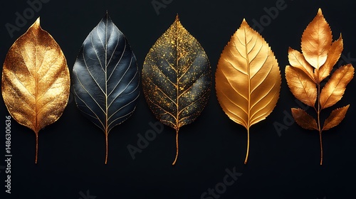 Vibrant metallic botanical abstract leaf collection high resolution image
