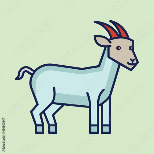 Cartoon Goat Illustration with Red Horns and a Light Green Background