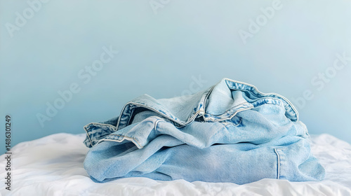 Wallpaper Mural A pile of blue clothing rests on a white surface against a blue background. Torontodigital.ca