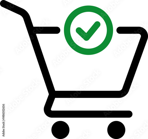 Market trolley icon with a checkmark placed above, signifying purchase confirmation or successful action.