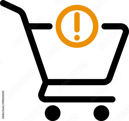 Vector icon of a market trolley with a question mark above, indicating alert or request for attention during commerce actions.