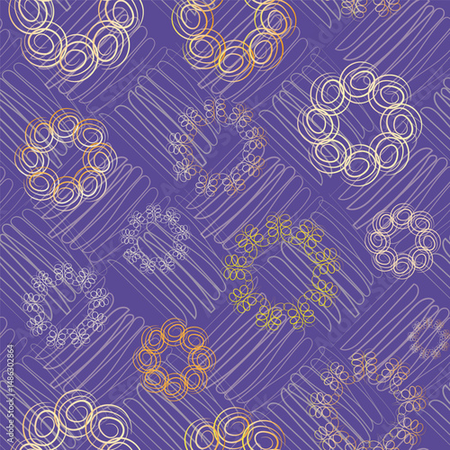 A background-free pattern of simple geometric elements assembled into multicolored flowers