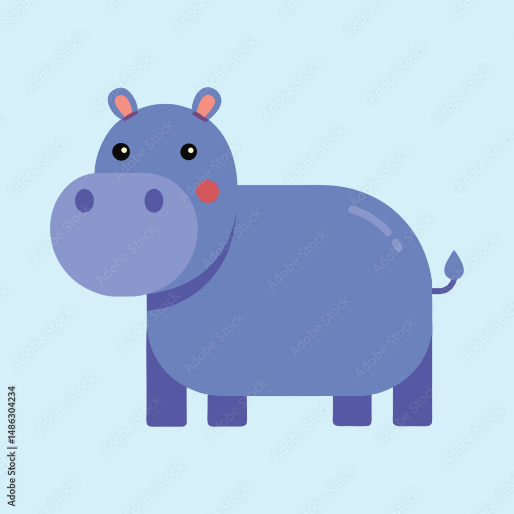 Cute cartoon hippopotamus with adorable features, illustration for children and babies Cute cartoon hippopotamus with adorable features, illustration for children and babies