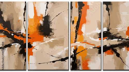 Abstract Wall Art-Modern Canvas Print-Orange Black Beige Triptych-Contemporary Home Decor-Gallery Wrapped Painting-Large Wall Art for Living Room-Stylish Artwork