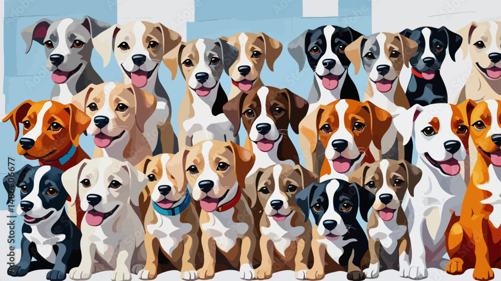 Adorable Puppy Pile_ A charming illustration featuring a multitude of cute dogs with unique markings-Perfect for dog lovers and anyone seeking a heartwarming image-Expressive puppy faces Adorable Puppy Pile_ A charming illustration featuring a multitude of cute dogs with unique markings-Perfect for dog lovers and anyone seeking a heartwarming image-Expressive puppy faces
