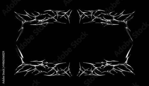 Spiked Metallic Tribal Frame Vector Design