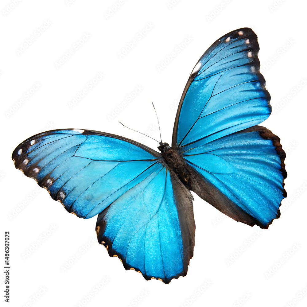 Obraz premium Vibrant Blue Morpho Butterfly on Transparent Background Isolated Insect High Resolution Image for Design Projects