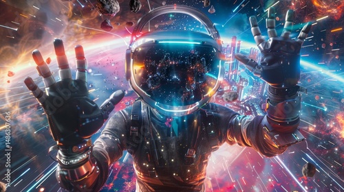 dj astronaut, futuristic dj, space dj, astronaut helmet, neon dj, dj performer, edm festival, cosmic party, electronic music, space rave, neon lights, sci fi dj, galactic vibes, dj concert, astronaut 