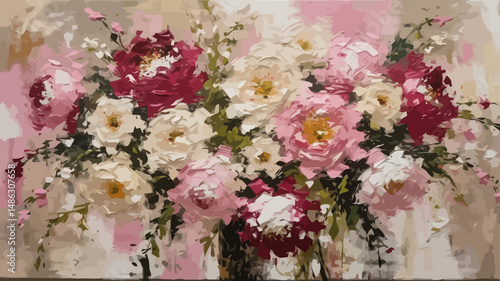 Floral Impressionism Painting-Textured Flower Art-Pink and Burgundy Bloom-Abstract Floral Still Life-Palette Knife Painting for Wall Decor-Beautiful Flowers