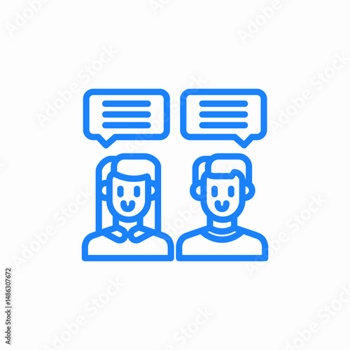two people with clouds and icons business negotiations idea exchange or consultations icon sign vector