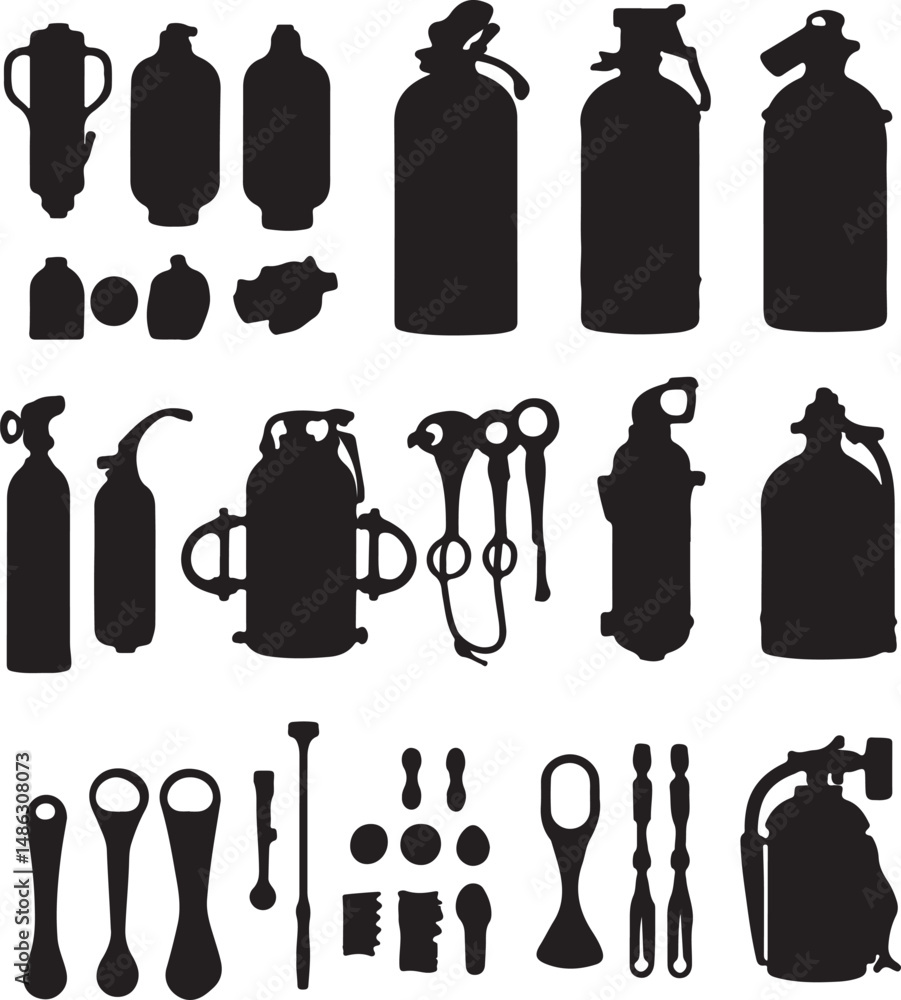 Fototapeta premium Silhouette Fire Extinguisher Collection: Vector Illustration Set
