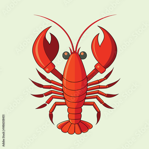 Cartoon depiction of a bright red lobster with black outline details