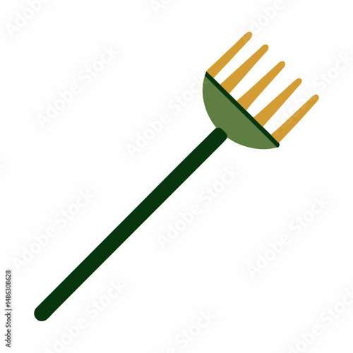 Green hand rake gardening tool vector illustration on white background