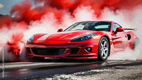 Red Corvette Burnout-High Performance Sports Car Drifting-Intense Smoke and Speed-American Muscle Car Power-Automotive Photography-Adrenaline Rush