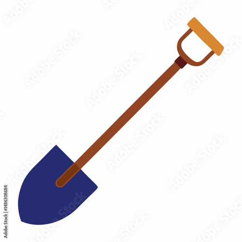 Simple blue shovel illustration on white background for gardening concepts
