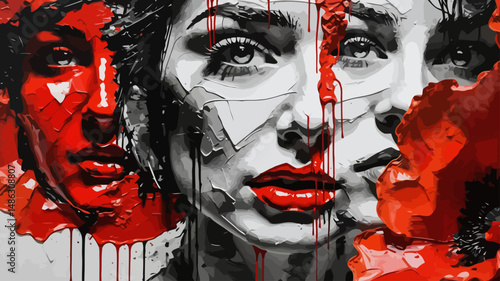 Striking Woman Portrait Art - Red and Black Palette Knife Painting - Modern Female Expression - Contemporary Wall Decor - Bold Texture - Eye Catching Home Design
