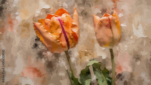Two Orange Tulips in Abstract Setting - Floral Art Print - Botanical Illustration - Spring Flower Decor - Fine Art Photography