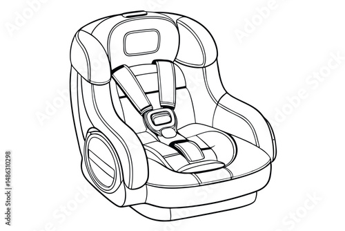 Child safety seat in clean line art