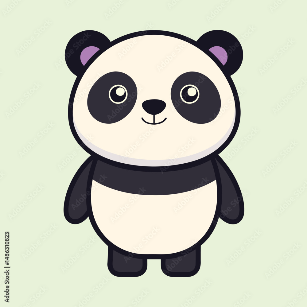 Fototapeta premium Adorable Cartoon Panda Illustration Standing on a Pale Green Background, Cute Animal