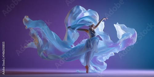 Ballerina dances with silk cloth in a studio setting for artistic expression